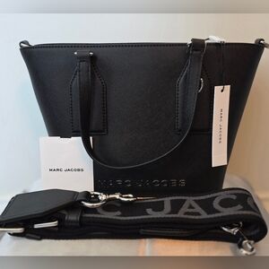 Marc Jacobs Black Leather Logo Tote with Branded Strap